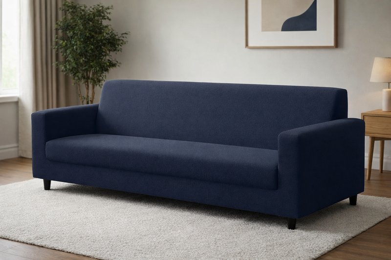 Anyseat 3-Seater Sofa Cover – Plain Navy Blue Style Slipcover for Living Room Chair Protection