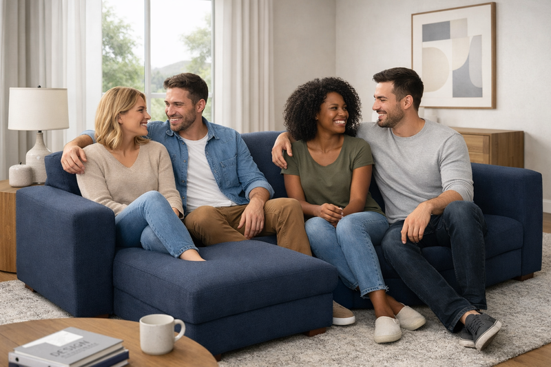 Anyseat 4-Seater Sofa Cover – Plain Navy Blue Style Slipcover for Living Room Chair Protection