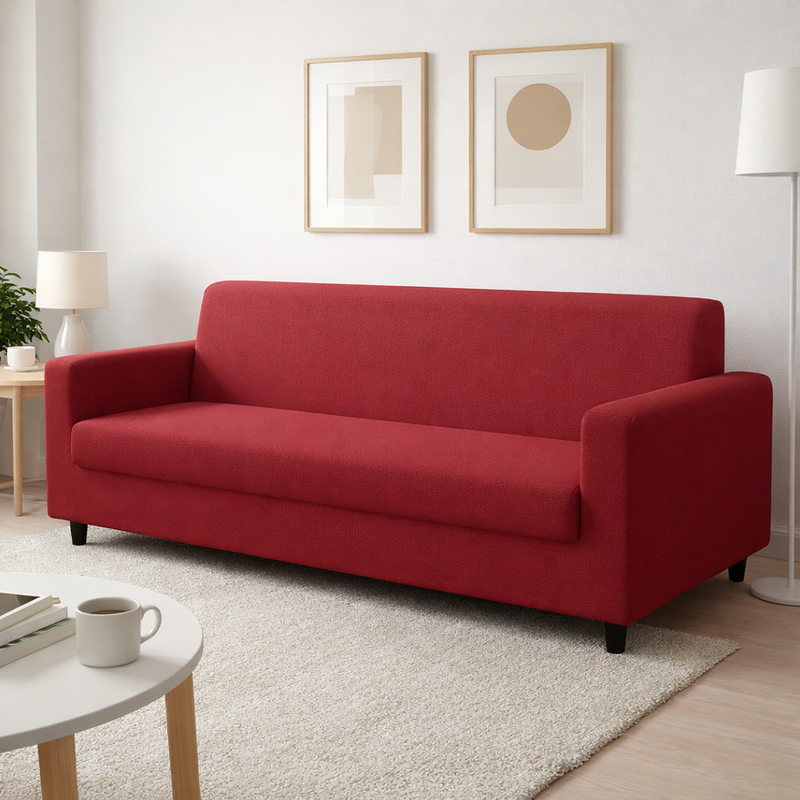 Anyseat 3-Seater Sofa Cover – Plain Red Style Slipcover for Living Room Chair Protection