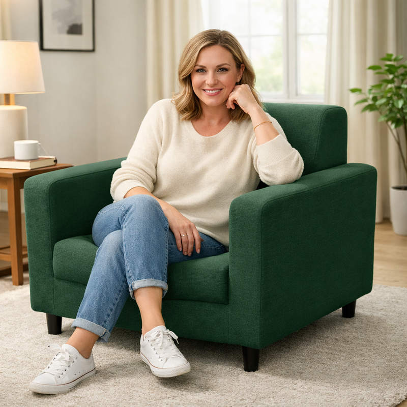 Anyseat 1-Seater Sofa Cover – Plain Green Style Slipcover for Living Room Chair Protection