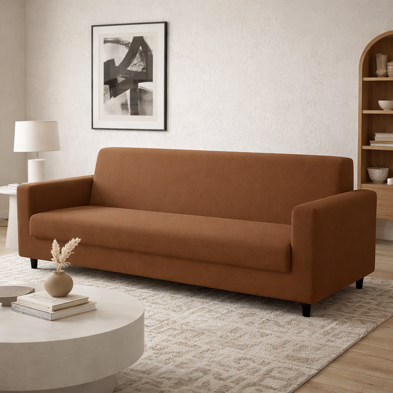 Anyseat 3-Seater Sofa Cover – Plain Light Coffee Style Slipcover for Living Room Chair Protection