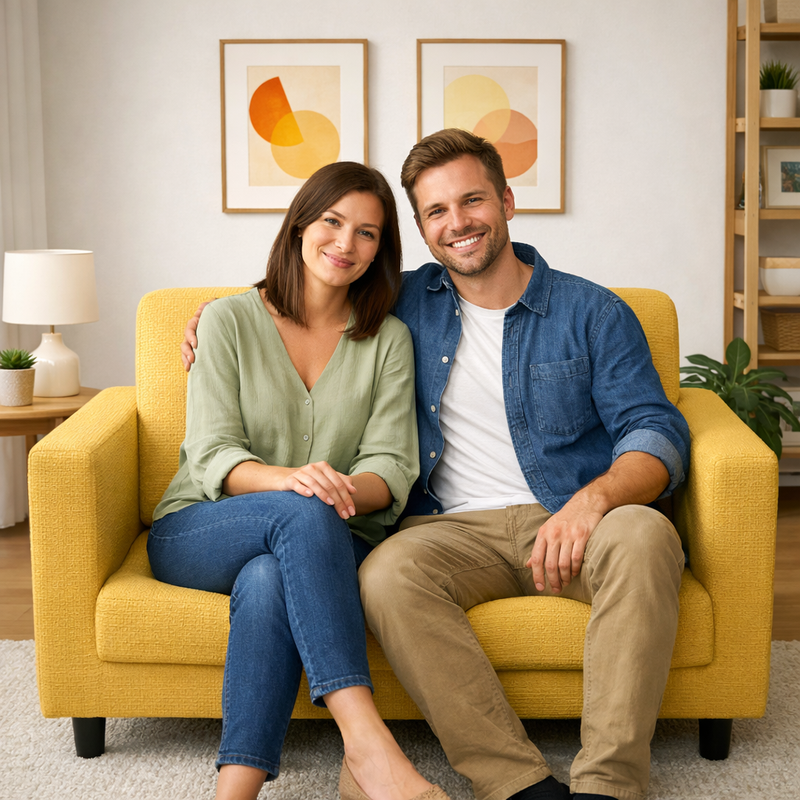 Anyseat 2-Seater Sofa Cover – Plain Yellow Style Slipcover for Living Room Chair Protection