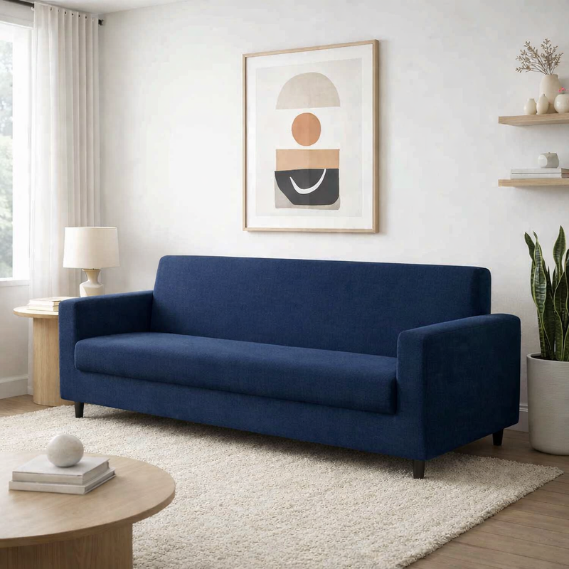 Anyseat 4-Seater Sofa Cover – Plain Navy Blue Style Slipcover for Living Room Chair Protection