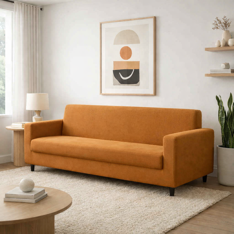 Anyseat 4-Seater Sofa Cover – Plain Caramel Style Slipcover for Living Room Chair Protection