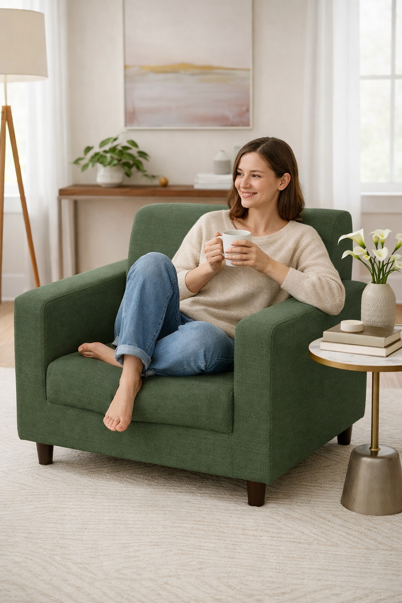 Anyseat 1-Seater Sofa Cover – Plain Army Green Style Slipcover for Living Room Chair Protection
