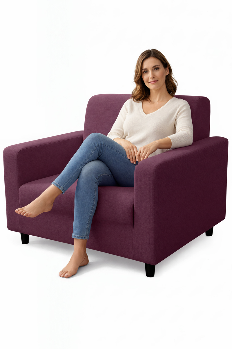 Anyhouz 1 Seater Sofa Cover Plain Bean Paste Red Style and Protection For Living Room Sofa Chair Elastic Stretchable Slipcover