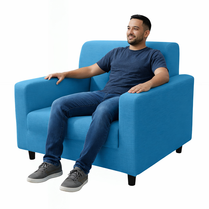 Anyhouz 1 Seater Sofa Cover Plain Blue Style and Protection For Living Room Sofa Chair Elastic Stretchable Slipcover