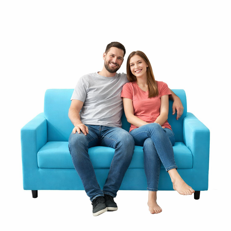 Anyhouz 2 Seater Sofa Cover Plain Blue Style and Protection For Living Room Sofa Chair Elastic Stretchable Slipcover