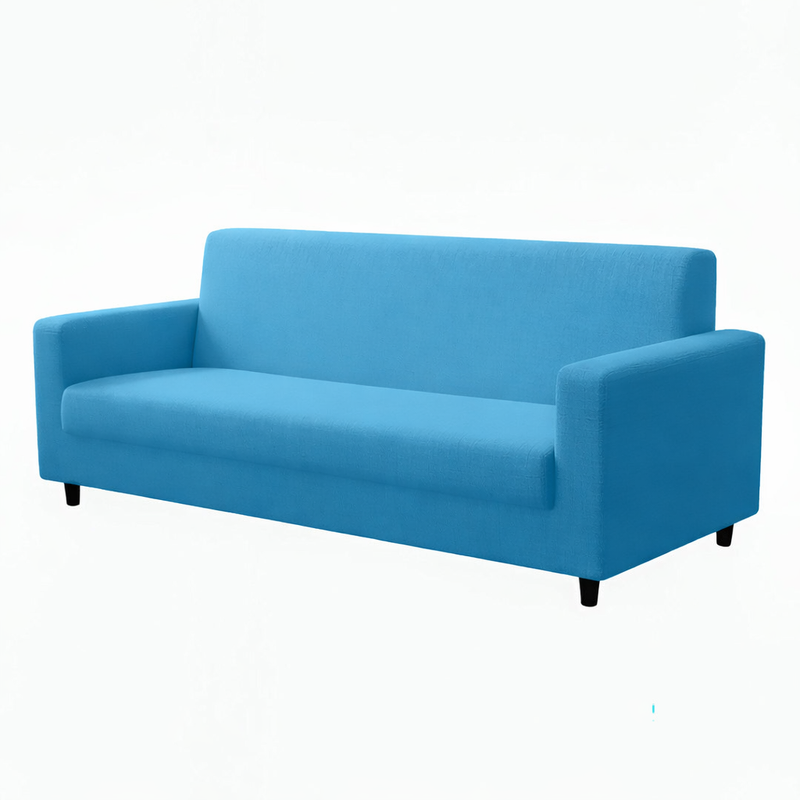 Anyhouz 4 Seater Sofa Cover Plain Blue Style and Protection For Living Room Sofa Chair Elastic Stretchable Slipcover