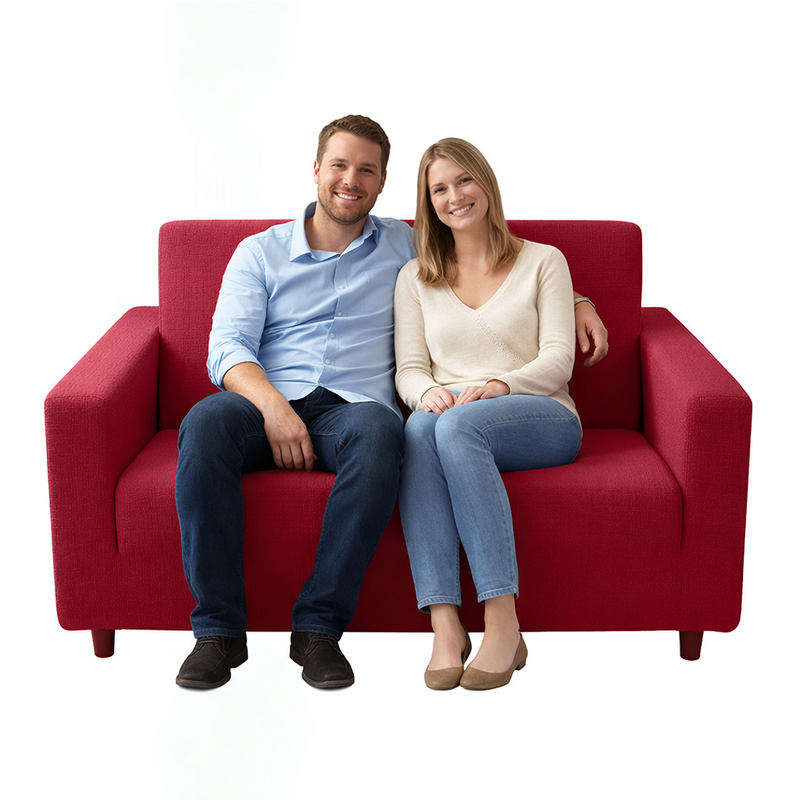 Anyhouz 2 Seater Sofa Cover Plain Rose Red Style and Protection For Living Room Sofa Chair Elastic Stretchable Slipcover