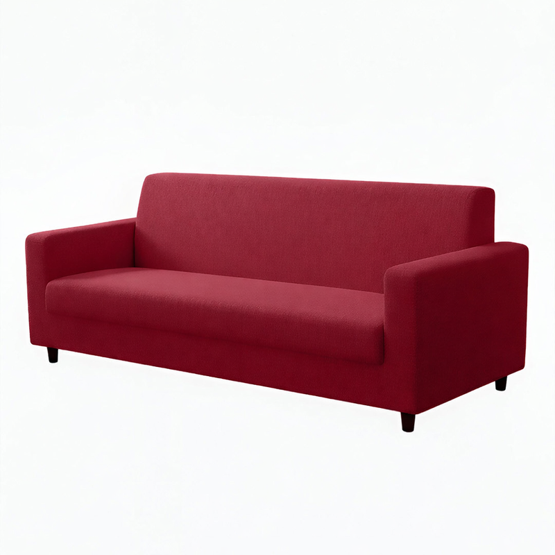 Anyhouz 3 Seater Sofa Cover Plain Rose Red Style and Protection For Living Room Sofa Chair Elastic Stretchable Slipcover