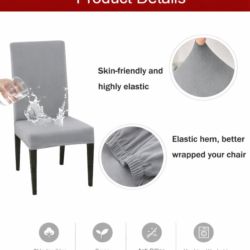 Anyseat Ash Grey Chair Cover – Waterproof Elastic Slipcover with Anti‑Dirt Protection for Dining Room, Kitchen, Wedding, Hotel, Banquet & Restaurant