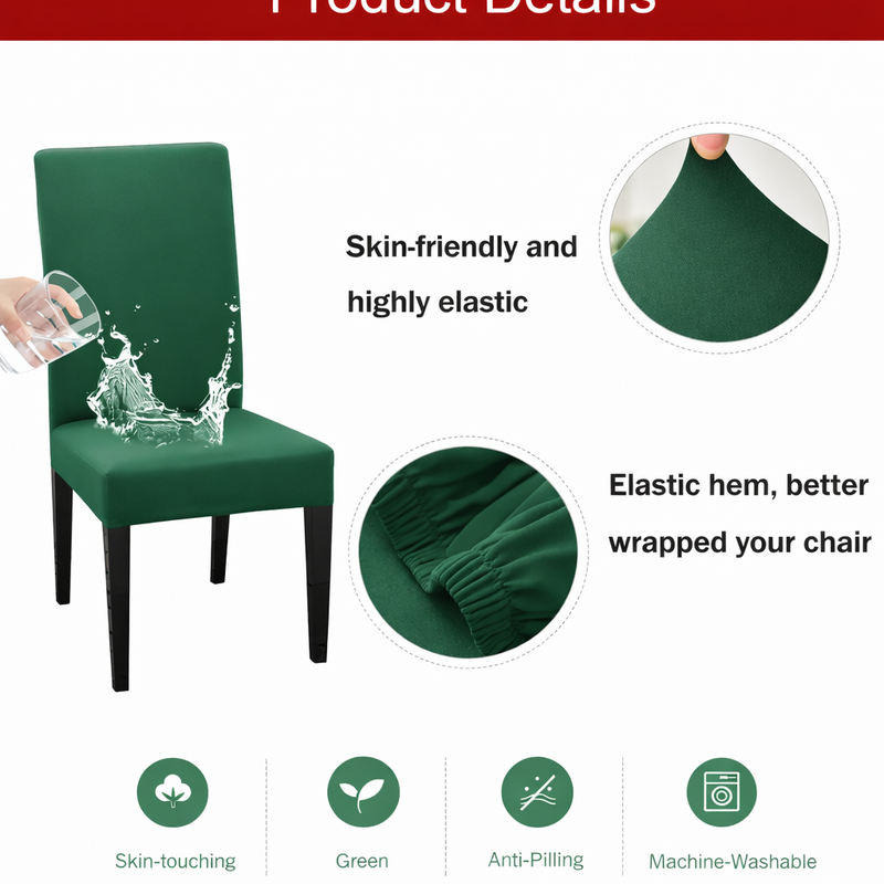 Anyseat Green Chair Cover – Waterproof Elastic Slipcover with Anti‑Dirt Protection for Dining Room, Kitchen, Wedding, Hotel, Banquet & Restaurant