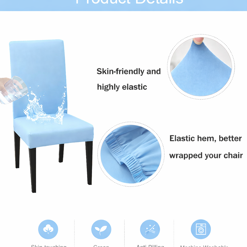 Anyseat Light Blue Chair Cover – Waterproof Elastic Slipcover with Anti‑Dirt Protection for Dining Room, Kitchen, Wedding, Hotel, Banquet & Restaurant