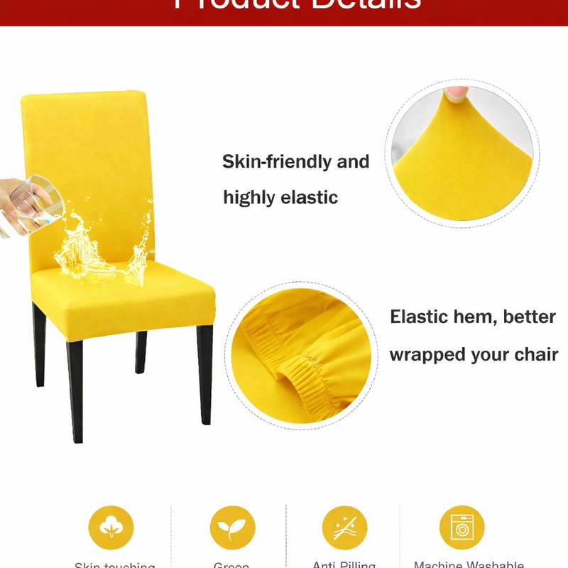 Anyseat Yellow Chair Cover – Waterproof Elastic Slipcover with Anti‑Dirt Protection for Dining Room, Kitchen, Wedding, Hotel, Banquet & Restaurant