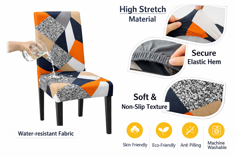 Anyseat Orange Pattern Design Chair Cover – Elastic Slipcover with Anti‑Dirt Protection for Dining Room, Kitchen, Wedding, Hotel, Banquet & Restaurant