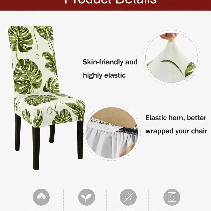 Anyseat Green Leaves Design Chair Cover – Elastic Slipcover with Anti‑Dirt Protection for Dining Room, Kitchen, Wedding, Hotel, Banquet & Restaurant