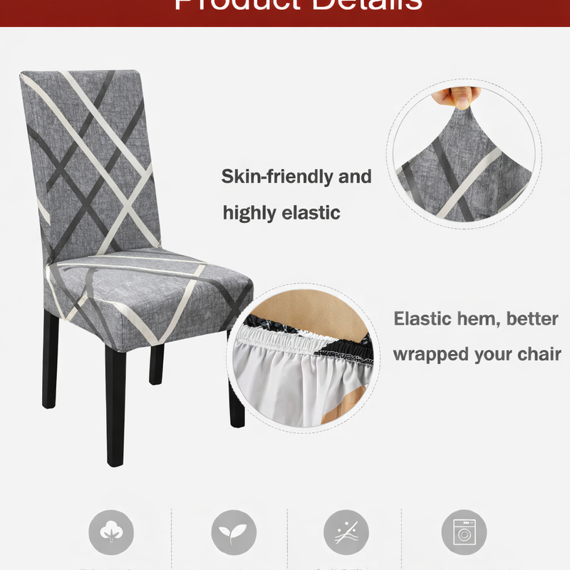 Anyseat Grey with Linear Design Chair Cover – Elastic Slipcover with Anti‑Dirt Protection for Dining Room, Kitchen, Wedding, Hotel, Banquet & Restaurant