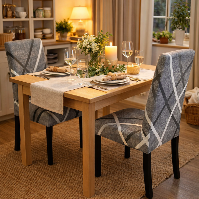 Anyseat Grey with Linear Design Chair Cover – Elastic Slipcover with Anti‑Dirt Protection for Dining Room, Kitchen, Wedding, Hotel, Banquet & Restaurant