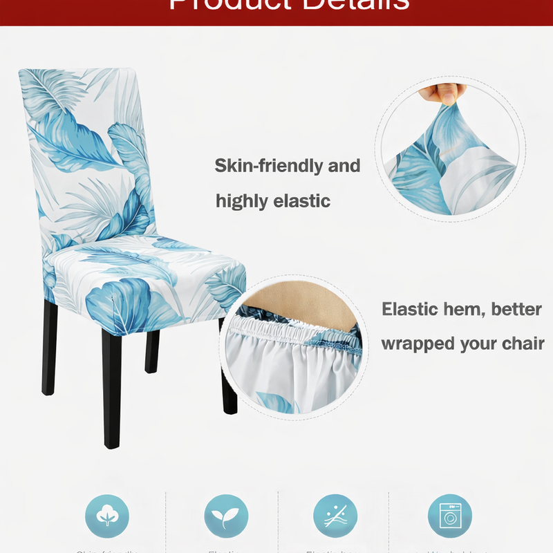 Anyseat Sky Blue Leaf Design Chair Cover – Elastic Slipcover with Anti‑Dirt Protection for Dining Room, Kitchen, Wedding, Hotel, Banquet & Restaurant