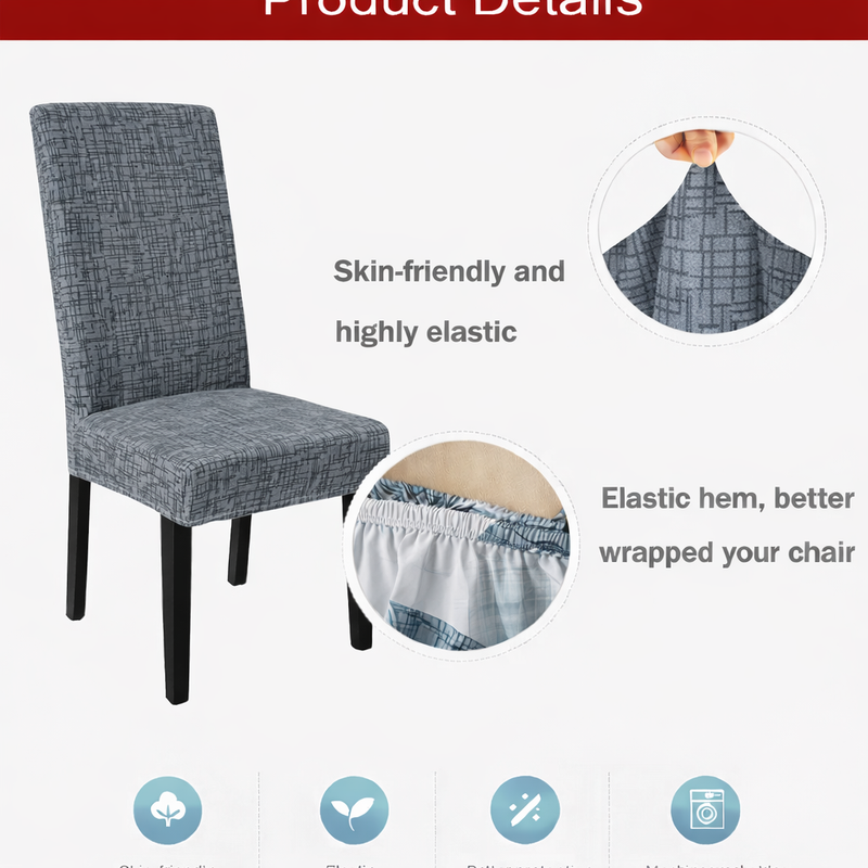 Anyseat Dark Grey Linear Pattern Design Chair Cover – Elastic Slipcover with Anti‑Dirt Protection for Dining Room, Kitchen, Wedding, Hotel, Banquet & Restaurant