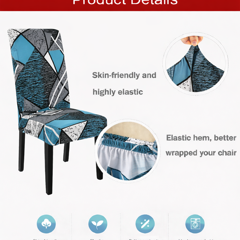 Anyseat Sky Blue Linear Pattern and Shape Design Chair Cover – Elastic Slipcover with Anti‑Dirt Protection for Dining Room, Kitchen, Wedding, Hotel, Banquet & Restaurant