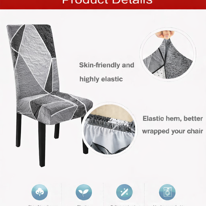 Anyseat Grey with Shapes Design Chair Cover – Elastic Slipcover with Anti‑Dirt Protection for Dining Room, Kitchen, Wedding, Hotel, Banquet & Restaurant