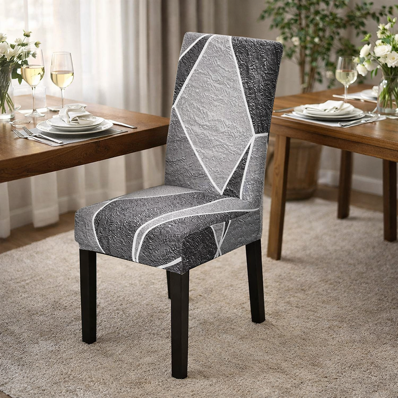 Anyseat Grey with Shapes Design Chair Cover – Elastic Slipcover with Anti‑Dirt Protection for Dining Room, Kitchen, Wedding, Hotel, Banquet & Restaurant