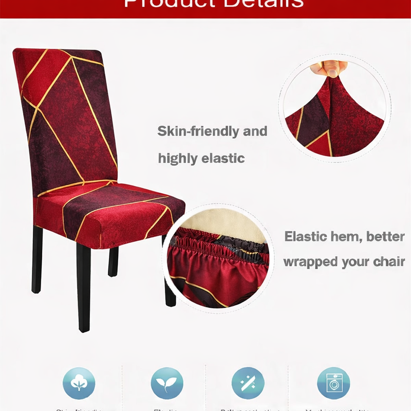 Anyseat Red and Maroon with Shapes Design Chair Cover – Elastic Slipcover with Anti‑Dirt Protection for Dining Room, Kitchen, Wedding, Hotel, Banquet & Restaurant