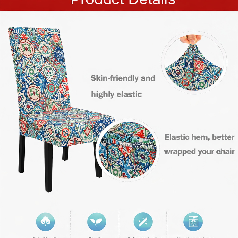 Anyseat Multi Color Tile Pattern Design Chair Cover – Elastic Slipcover with Anti‑Dirt Protection for Dining Room, Kitchen, Wedding, Hotel, Banquet & Restaurant
