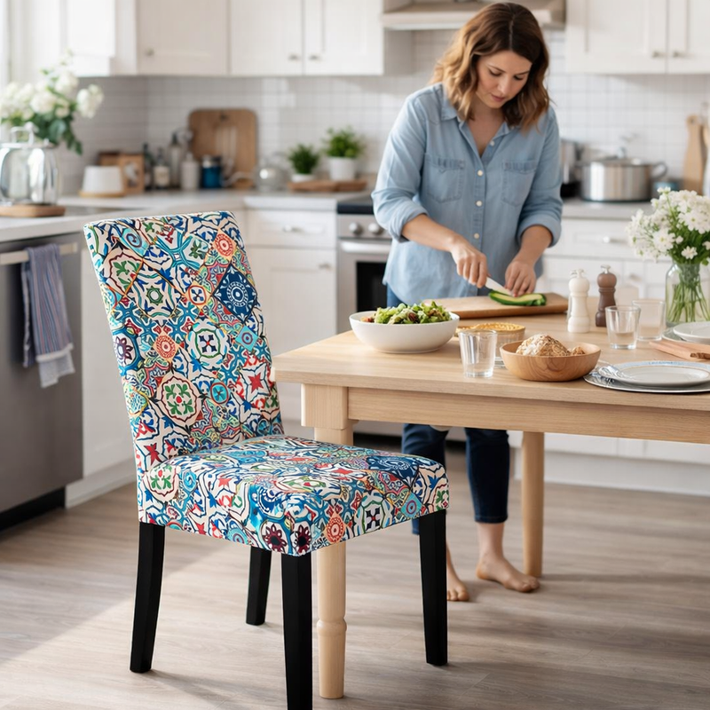 Anyseat Multi Color Tile Pattern Design Chair Cover – Elastic Slipcover with Anti‑Dirt Protection for Dining Room, Kitchen, Wedding, Hotel, Banquet & Restaurant