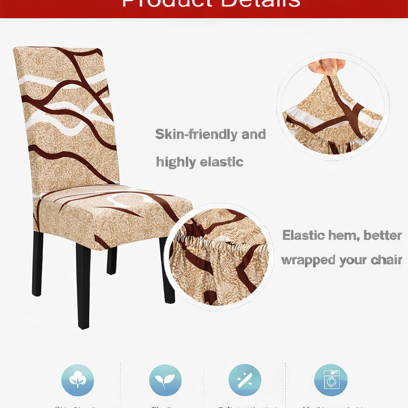 Anyseat Khaki Wave Pattern Design Chair Cover – Elastic Slipcover with Anti‑Dirt Protection for Dining Room, Kitchen, Wedding, Hotel, Banquet & Restaurant