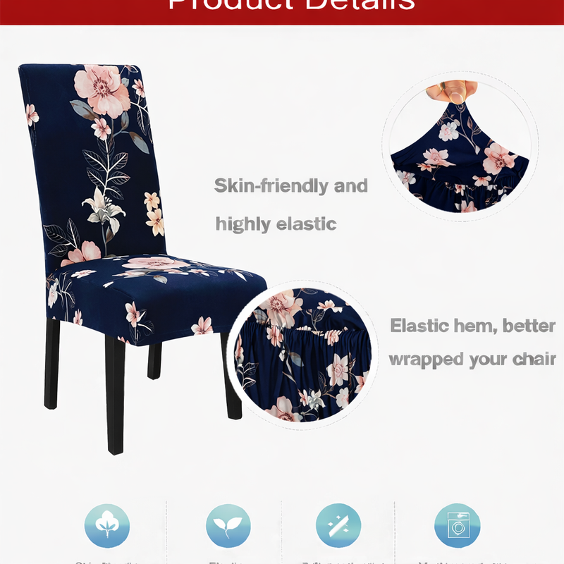 Anyseat Dark Blue Flower Design Chair Cover – Elastic Slipcover with Anti‑Dirt Protection for Dining Room, Kitchen, Wedding, Hotel, Banquet & Restaurant