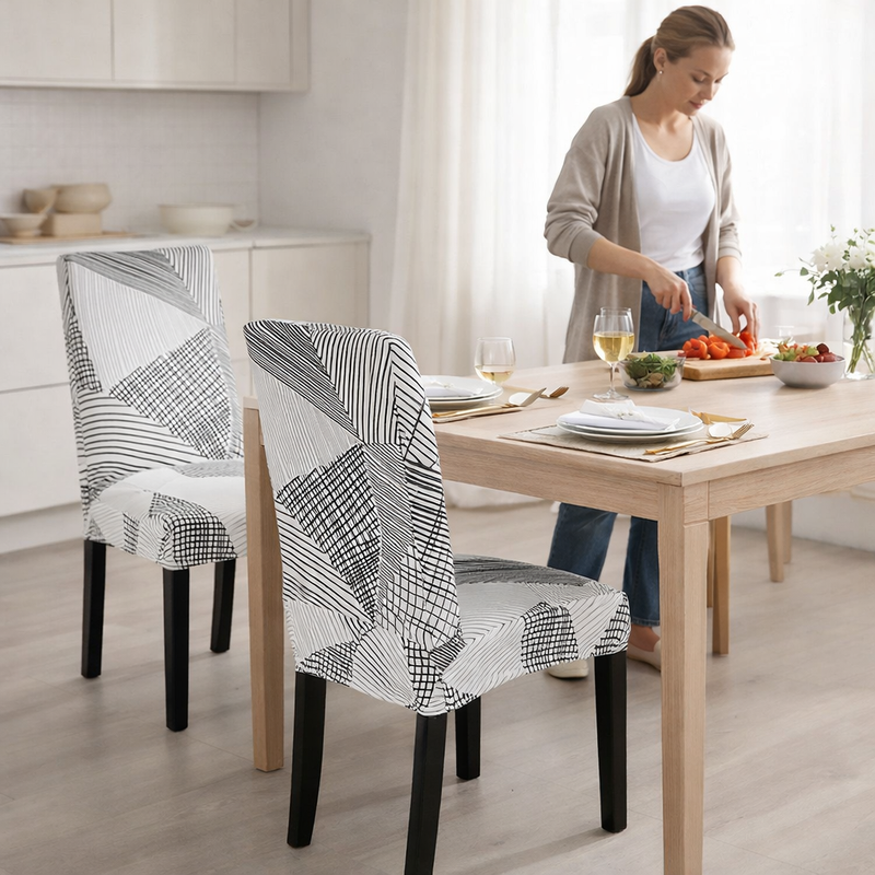Anyseat White Linear Design Chair Cover – Elastic Slipcover with Anti‑Dirt Protection for Dining Room, Kitchen, Wedding, Hotel, Banquet & Restaurant