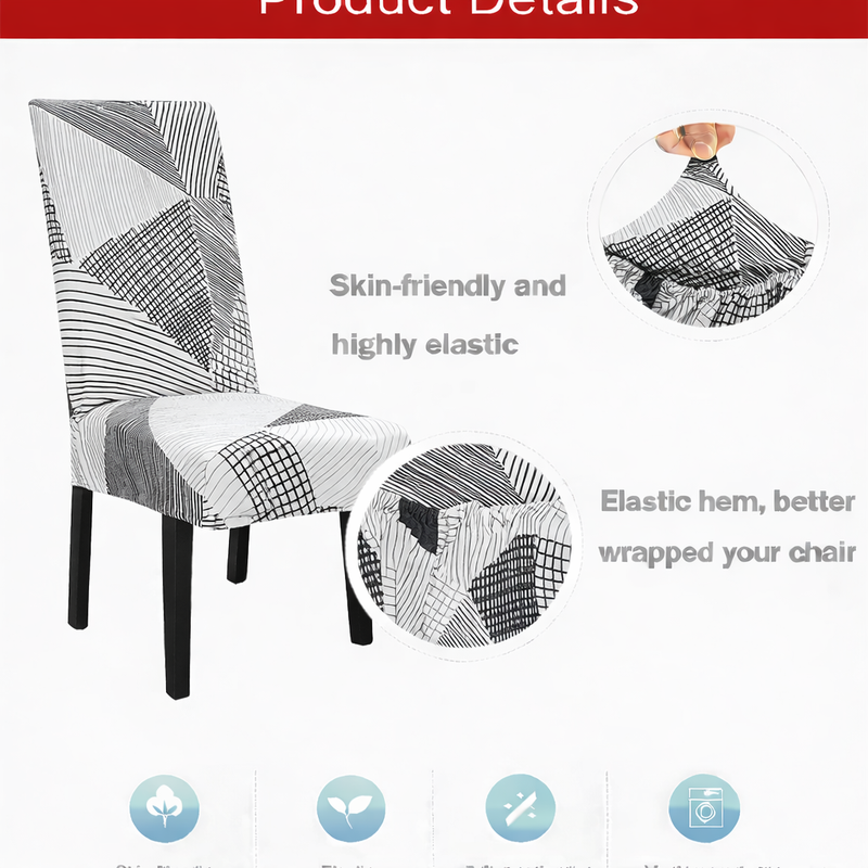 Anyseat White Linear Design Chair Cover – Elastic Slipcover with Anti‑Dirt Protection for Dining Room, Kitchen, Wedding, Hotel, Banquet & Restaurant