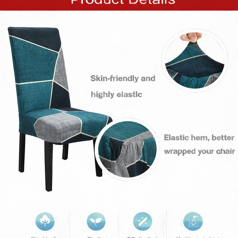 Anyseat Blue Green Pattern Design Chair Cover – Elastic Slipcover with Anti‑Dirt Protection for Dining Room, Kitchen, Wedding, Hotel, Banquet & Restaurant