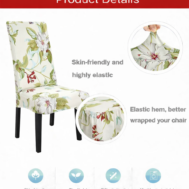 Anyseat Floral Design Chair Cover – Elastic Slipcover with Anti‑Dirt Protection for Dining Room, Kitchen, Wedding, Hotel, Banquet & Restaurant