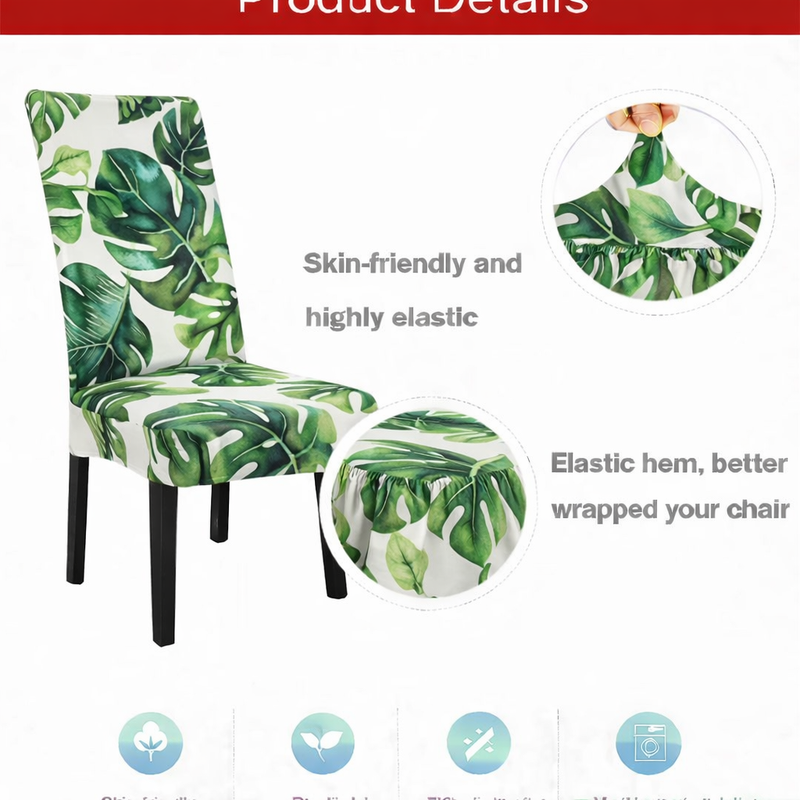 Anyseat Green Big Leaves Design Chair Cover – Elastic Slipcover with Anti‑Dirt Protection for Dining Room, Kitchen, Wedding, Hotel, Banquet & Restaurant