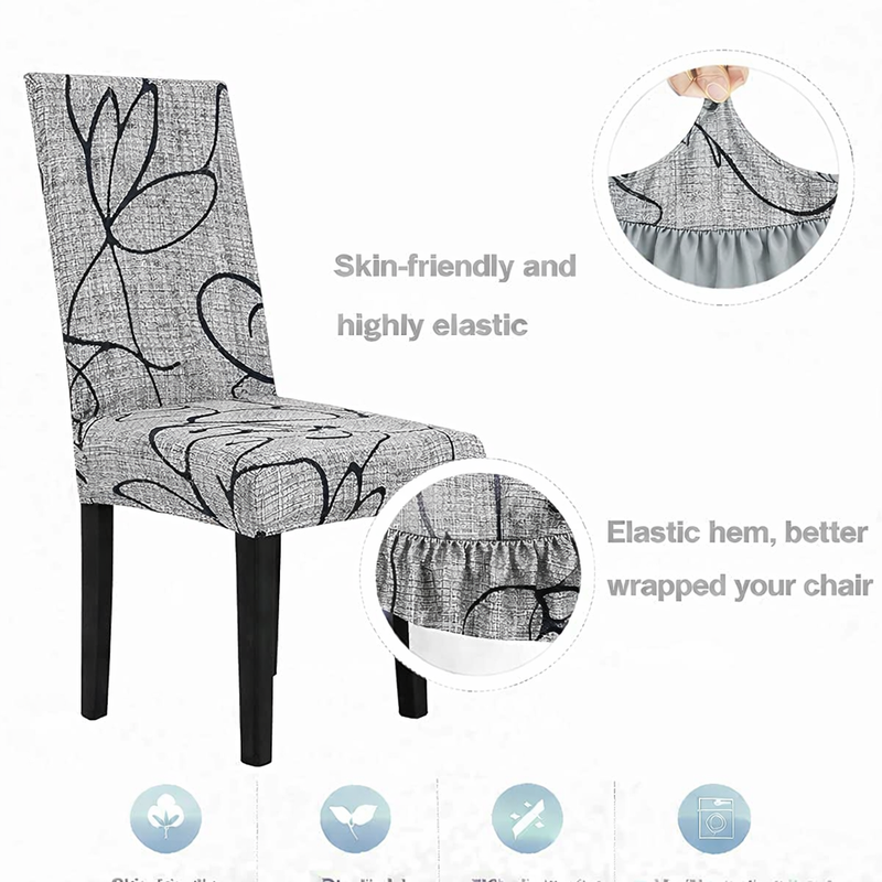 Anyseat Grey Simple Floral Design Chair Cover – Elastic Slipcover with Anti‑Dirt Protection for Dining Room, Kitchen, Wedding, Hotel, Banquet & Restaurant