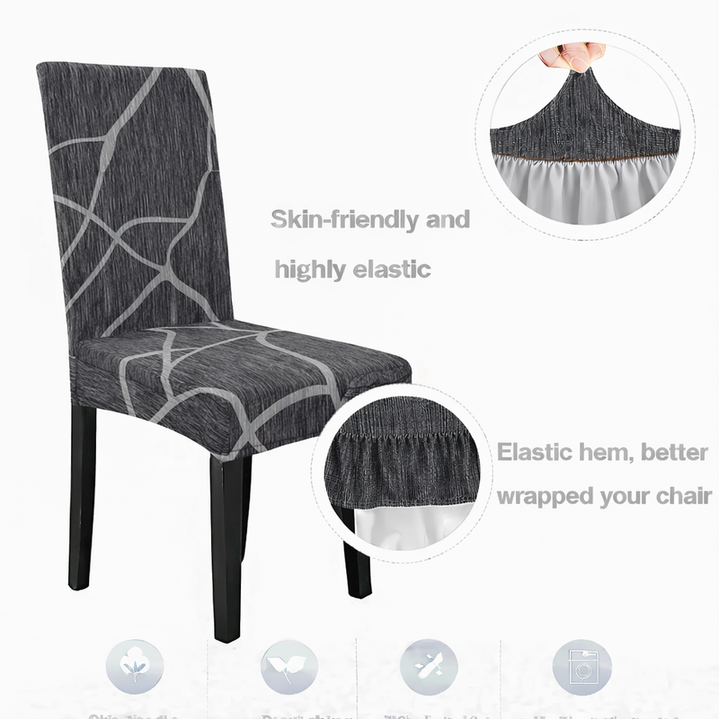 Anyseat Dark Grey Wave Design Chair Cover – Elastic Slipcover with Anti‑Dirt Protection for Dining Room, Kitchen, Wedding, Hotel, Banquet & Restaurant