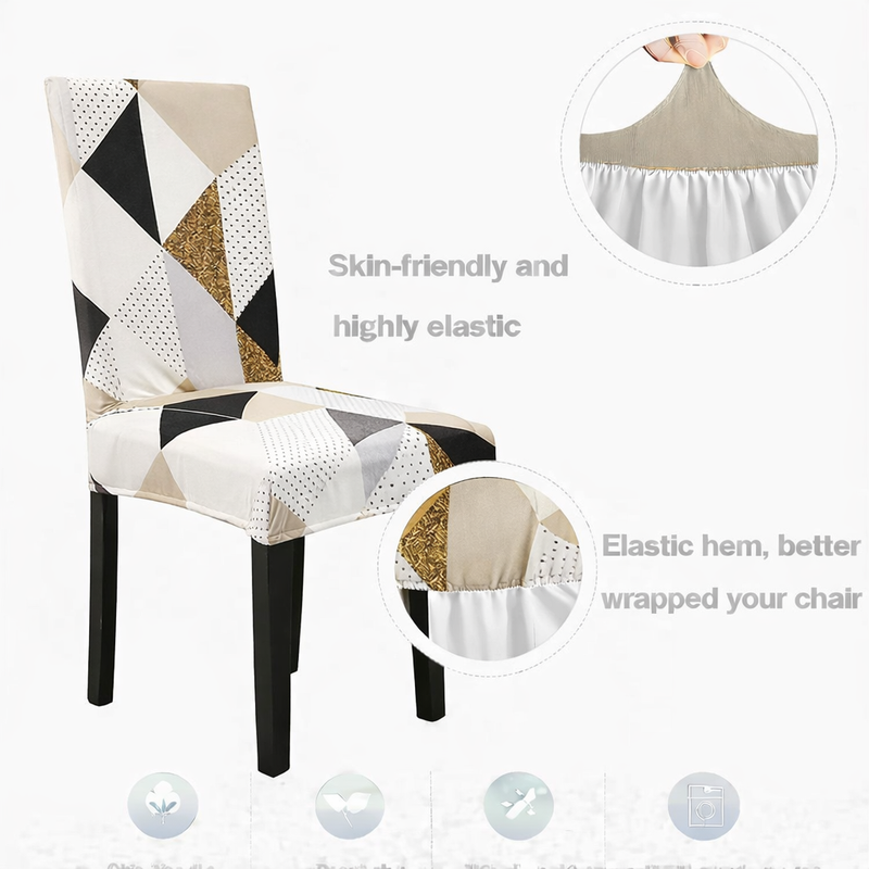 Anyseat Brown and Khaki Triangle Pattern Design Chair Cover – Elastic Slipcover with Anti‑Dirt Protection for Dining Room, Kitchen, Wedding, Hotel, Banquet & Restaurant