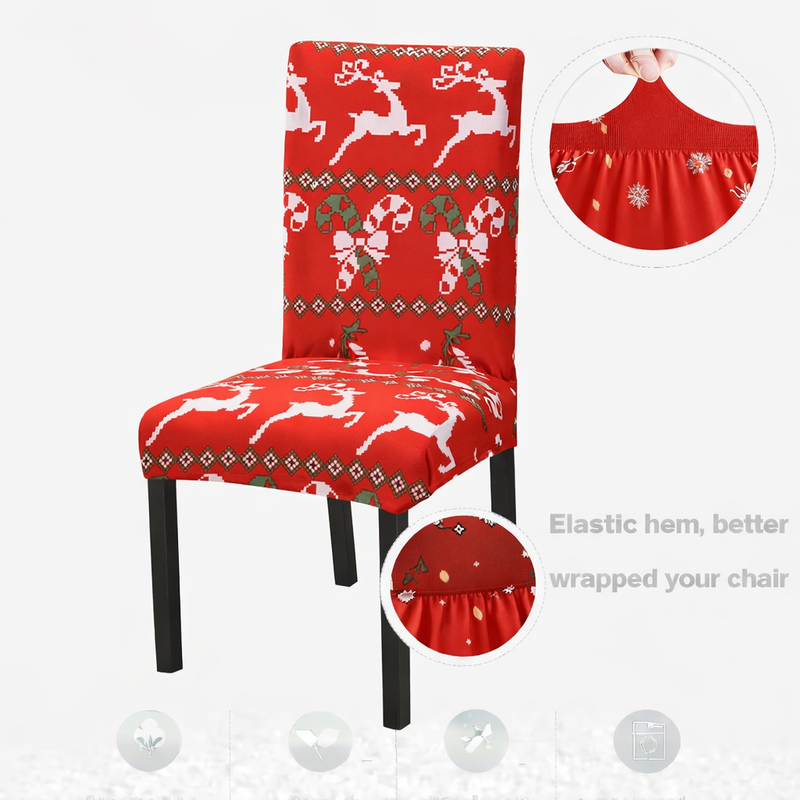Anyseat Red Knitting Christmas Design Chair Cover – Elastic Slipcover with Anti‑Dirt Protection for Dining Room, Kitchen, Wedding, Hotel, Banquet & Restaurant