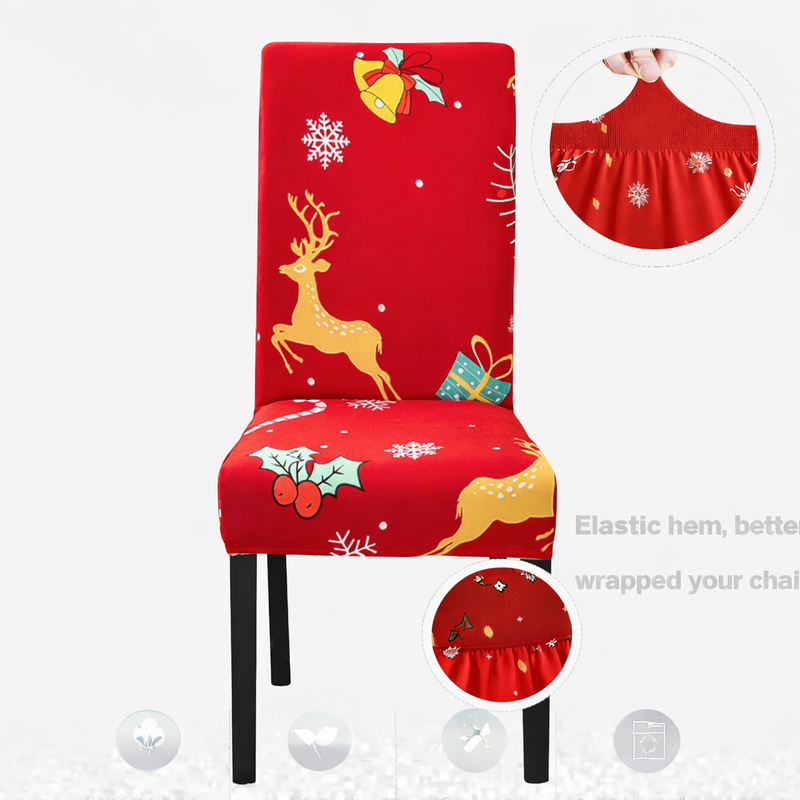 Anyseat Red Gold Big Deer Design Chair Cover – Elastic Slipcover with Anti‑Dirt Protection for Dining Room, Kitchen, Wedding, Hotel, Banquet & Restaurant