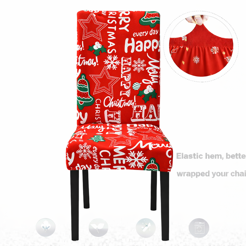 Anyseat Red Happy Christmas Design Chair Cover – Elastic Slipcover with Anti‑Dirt Protection for Dining Room, Kitchen, Wedding, Hotel, Banquet & Restaurant