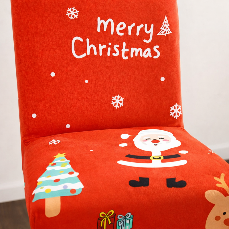 Anyseat Bright Red Merry Christmas Santa Design Chair Cover – Elastic Slipcover with Anti‑Dirt Protection for Dining Room, Kitchen, Wedding, Hotel, Banquet & Restaurant