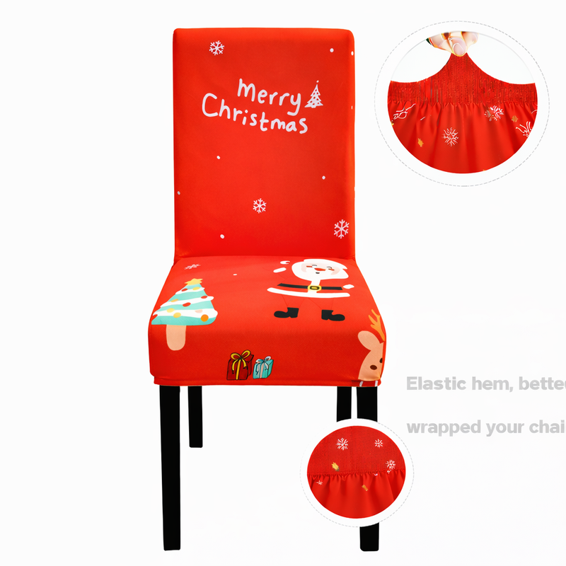 Anyseat Bright Red Merry Christmas Santa Design Chair Cover – Elastic Slipcover with Anti‑Dirt Protection for Dining Room, Kitchen, Wedding, Hotel, Banquet & Restaurant