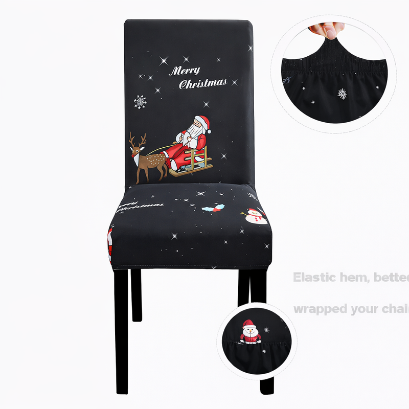 Anyseat Black Santa Reindeer Design Chair Cover – Elastic Slipcover with Anti‑Dirt Protection for Dining Room, Kitchen, Wedding, Hotel, Banquet & Restaurant