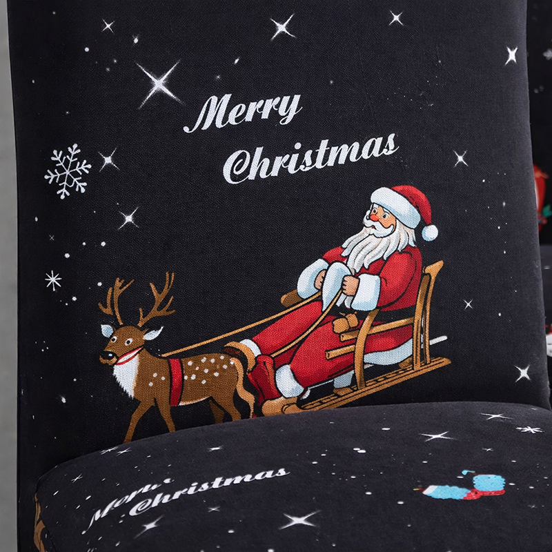 Anyseat Black Santa Reindeer Design Chair Cover – Elastic Slipcover with Anti‑Dirt Protection for Dining Room, Kitchen, Wedding, Hotel, Banquet & Restaurant