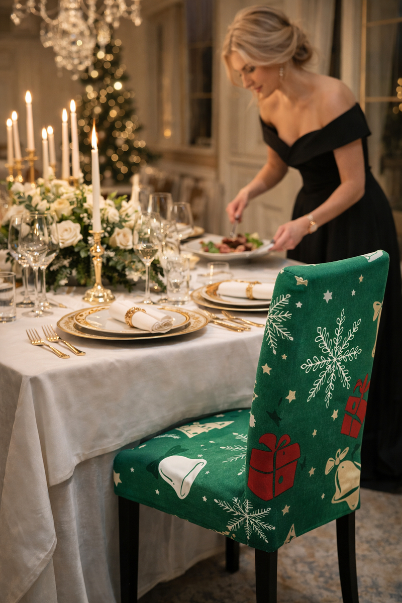 Anyseat Green Big Leaf Snow Flakes Design Chair Cover – Elastic Slipcover with Anti‑Dirt Protection for Dining Room, Kitchen, Wedding, Hotel, Banquet & Restaurant