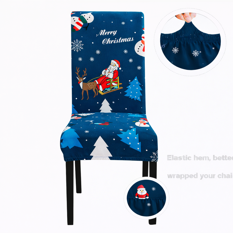 Anyseat Dark Blue Snowman Christmas Holiday Design Chair Cover – Elastic Slipcover with Anti‑Dirt Protection for Dining Room, Kitchen, Wedding, Hotel, Banquet & Restaurant